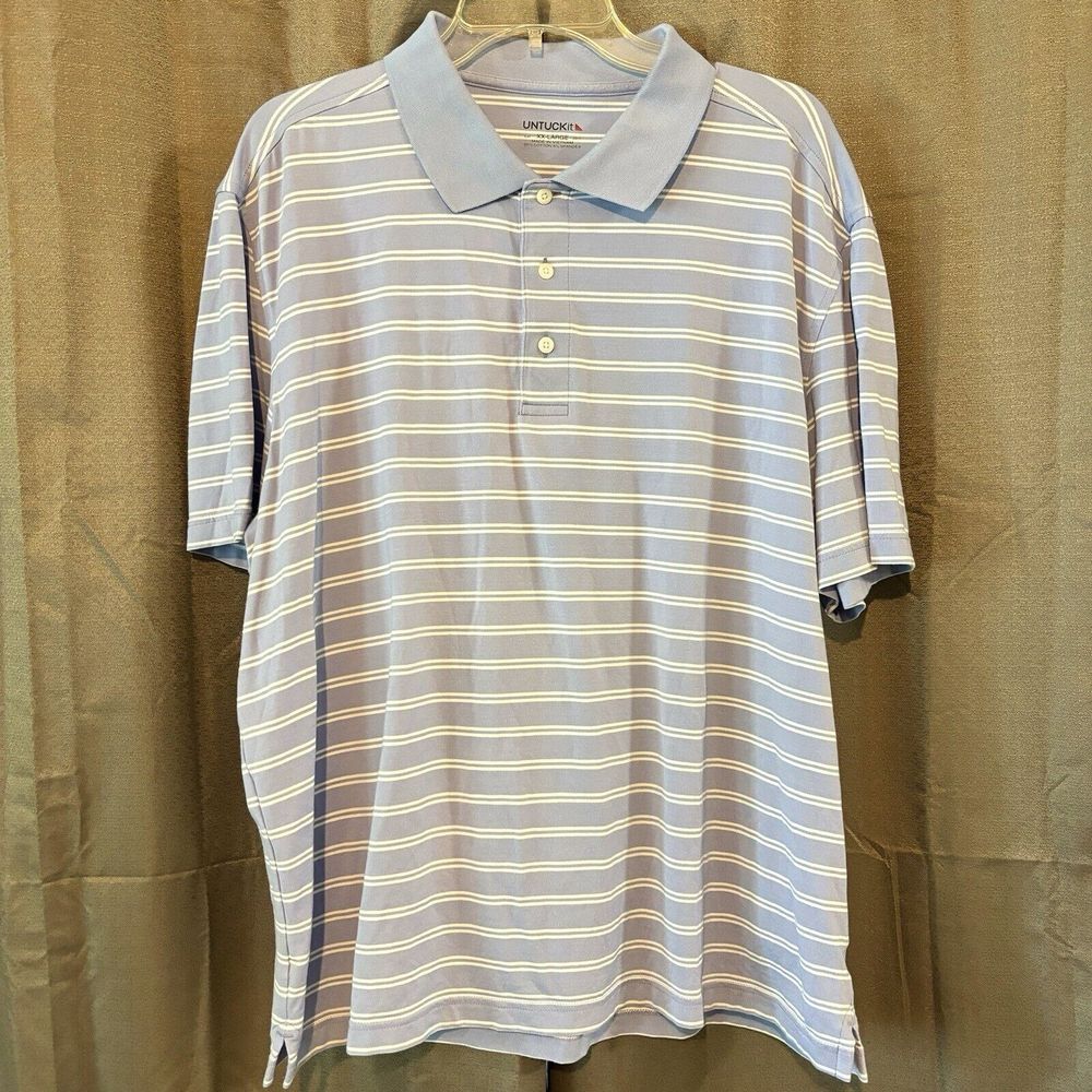 UNTUCKit Polo Shirt Golf Lavender Purple White Double Stripe Men's Size XXL